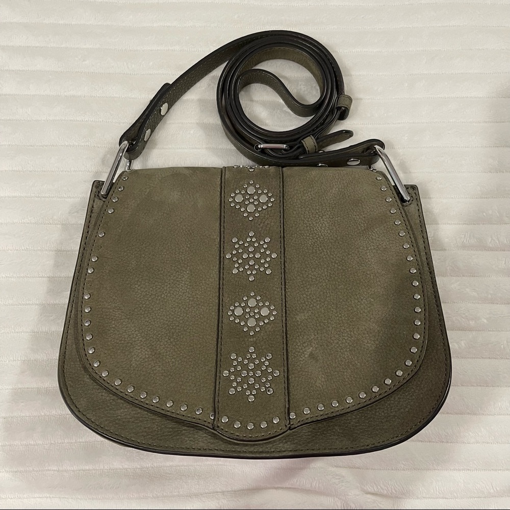Rebecca Minkoff Stargazing Saddle Green Nubuck Leather Cross Body Bag